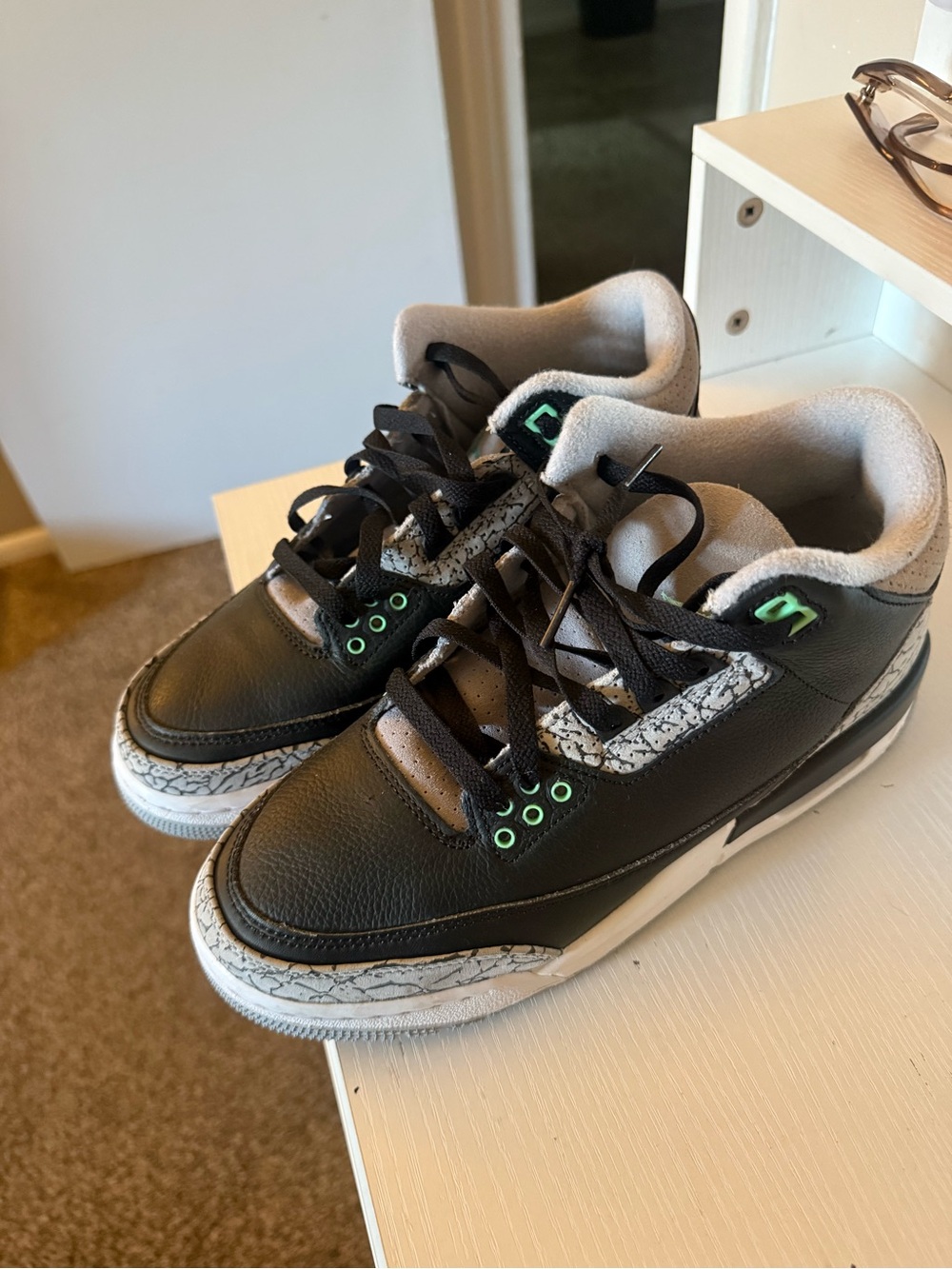Jordan Kids Black and Gray Sneakers with Green Eyelets